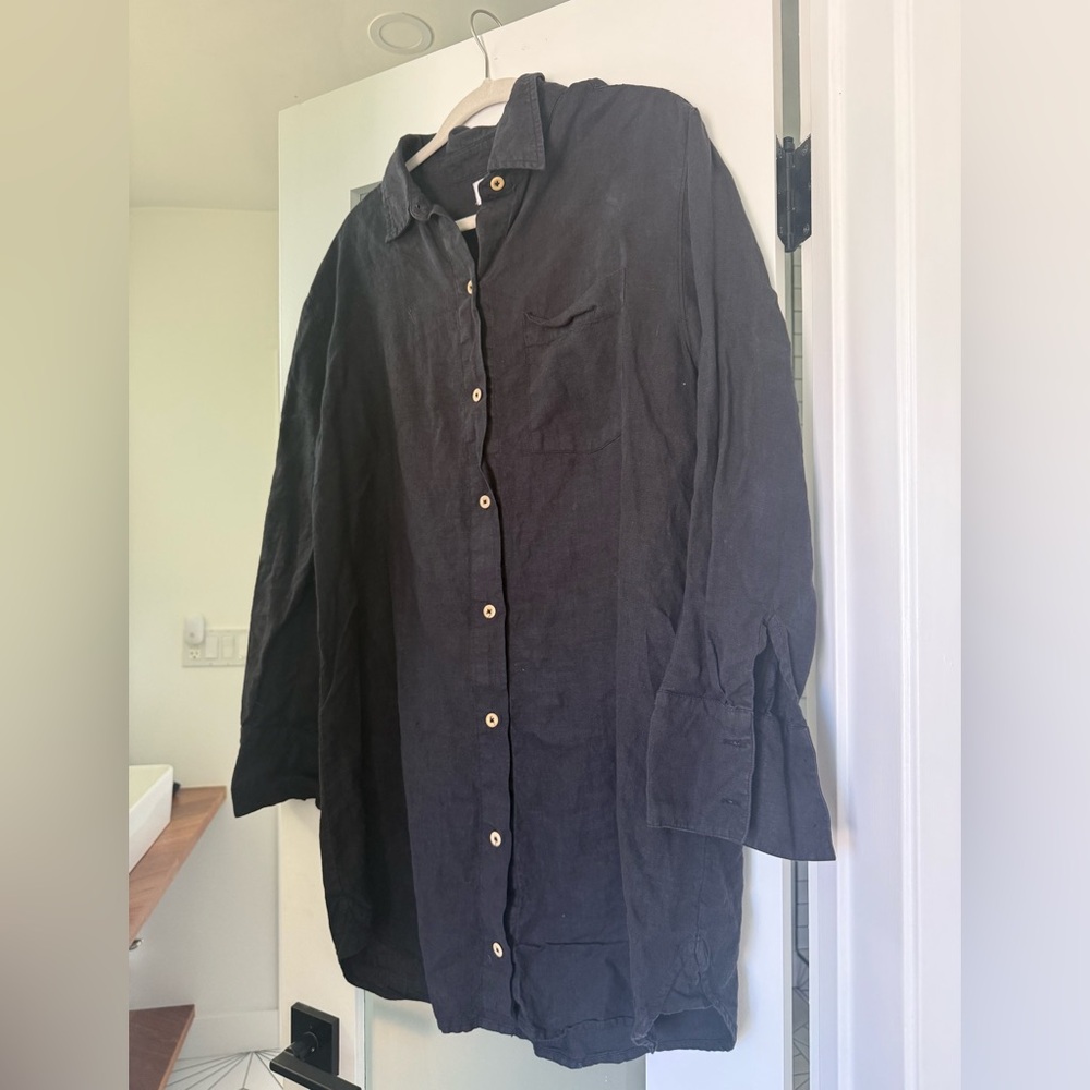 MATE the Label Black Button-Front Shirt Mini Dress